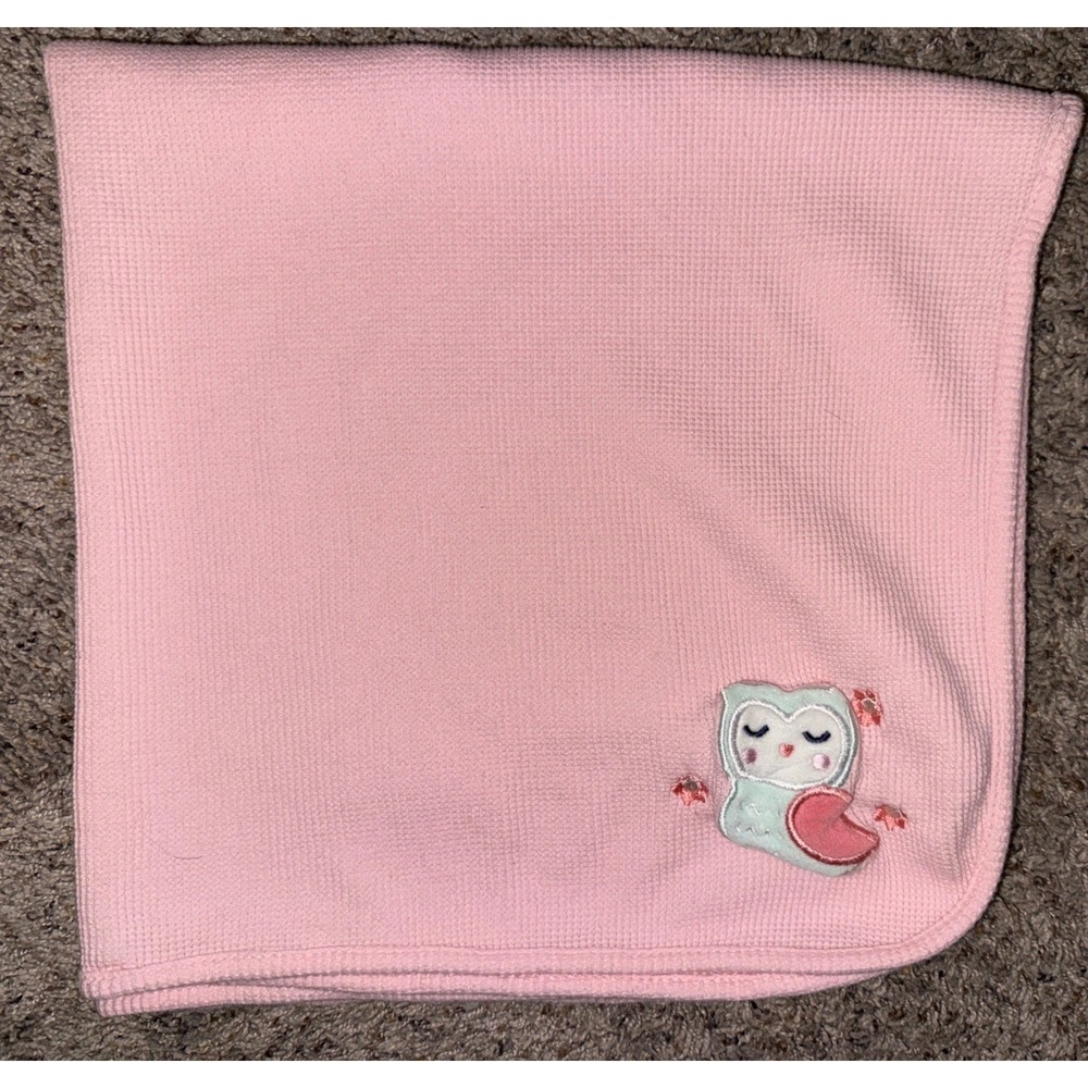 Falls Creek Pink Baby Receiving Blanket Cotton Waffle‎ Weave Thermal Owl RN48711